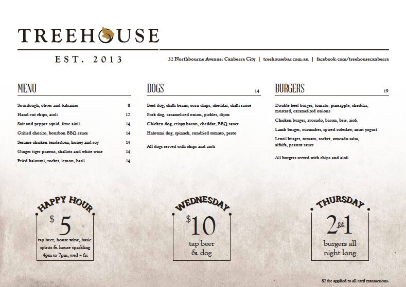 Treehouse Menu, Menu for Treehouse, Civic, ACT Urbanspoon/Zomato