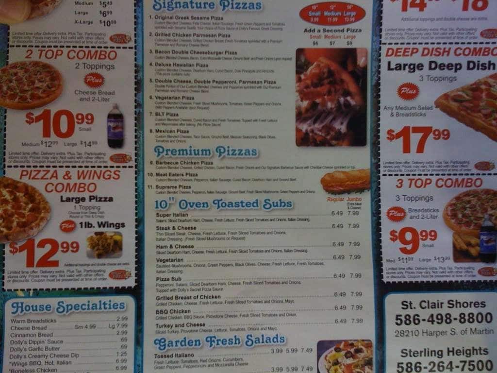 Dolly's Pizza Menu, Menu for Dolly's Pizza, Saint Clair Shores, Detroit