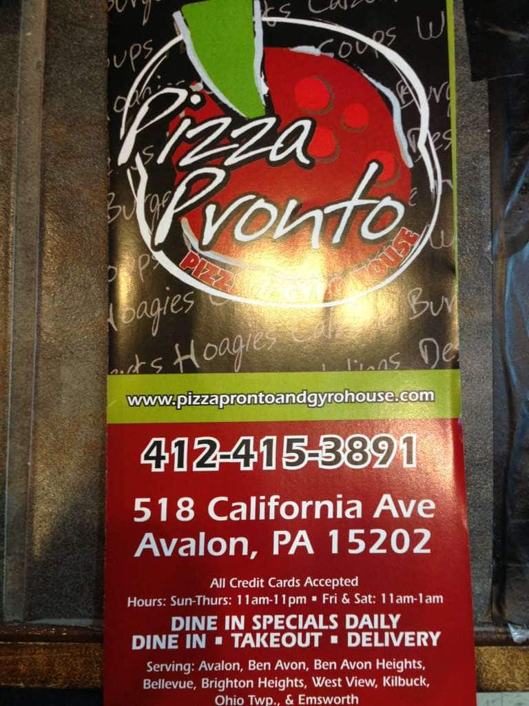 Pizza Pronto Avalon Menu,Menú para Pizza Pronto Avalon, Bellevue