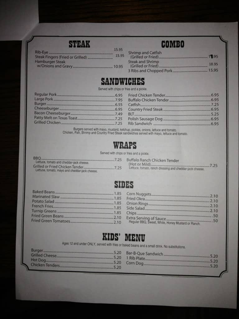 Menu At Smokin Jacks Bar B Que, Demopolis