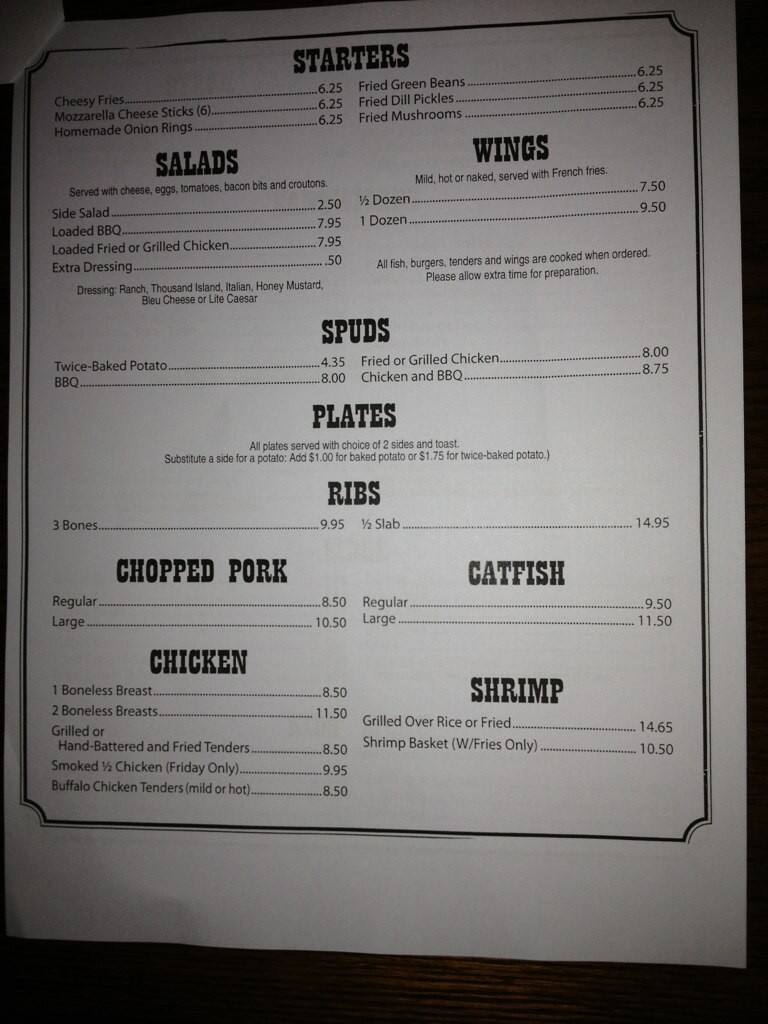 Menu at Smokin Jacks Bar B Que, Demopolis