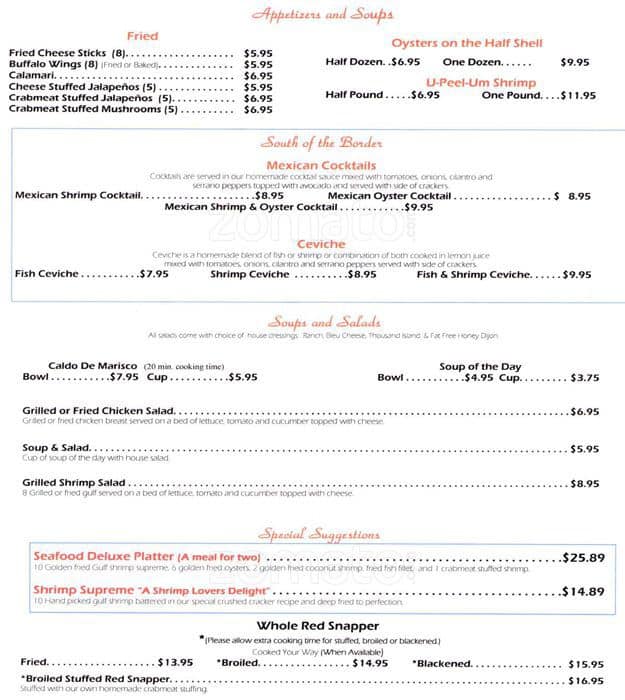 Menu at White Sands Bar & Grill, Inn&Suites, Bait Shop, and Marina, Port Isabel