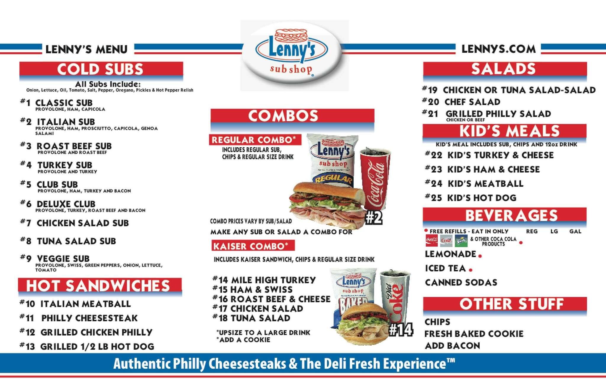 Lenny's Sub Shop Menu,Menú para Lenny's Sub Shop, Little Rock, Little