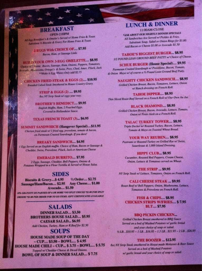 Brothers Bar and Grill Menu, Menu for Brothers Bar and Grill, South