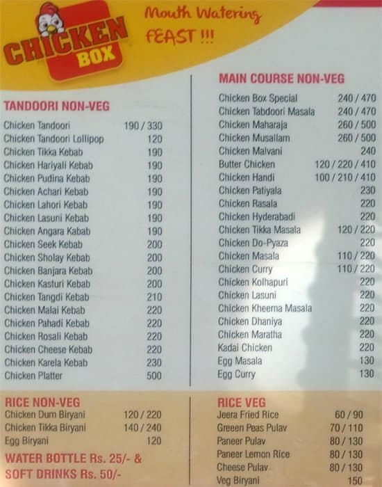 Chicken Box Menu, Menu for Chicken Box, Model Colony, Pune Zomato