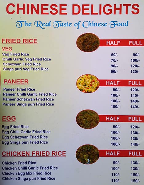 Chinese Delight menu