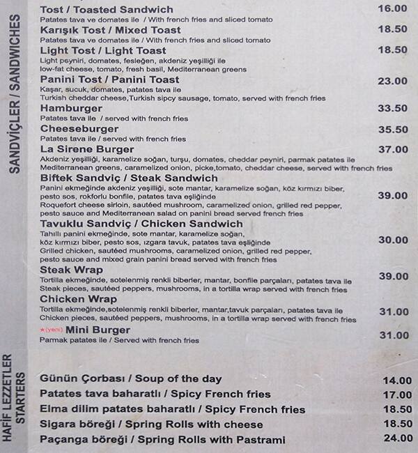 la sirene menu menu for la sirene bebek istanbul