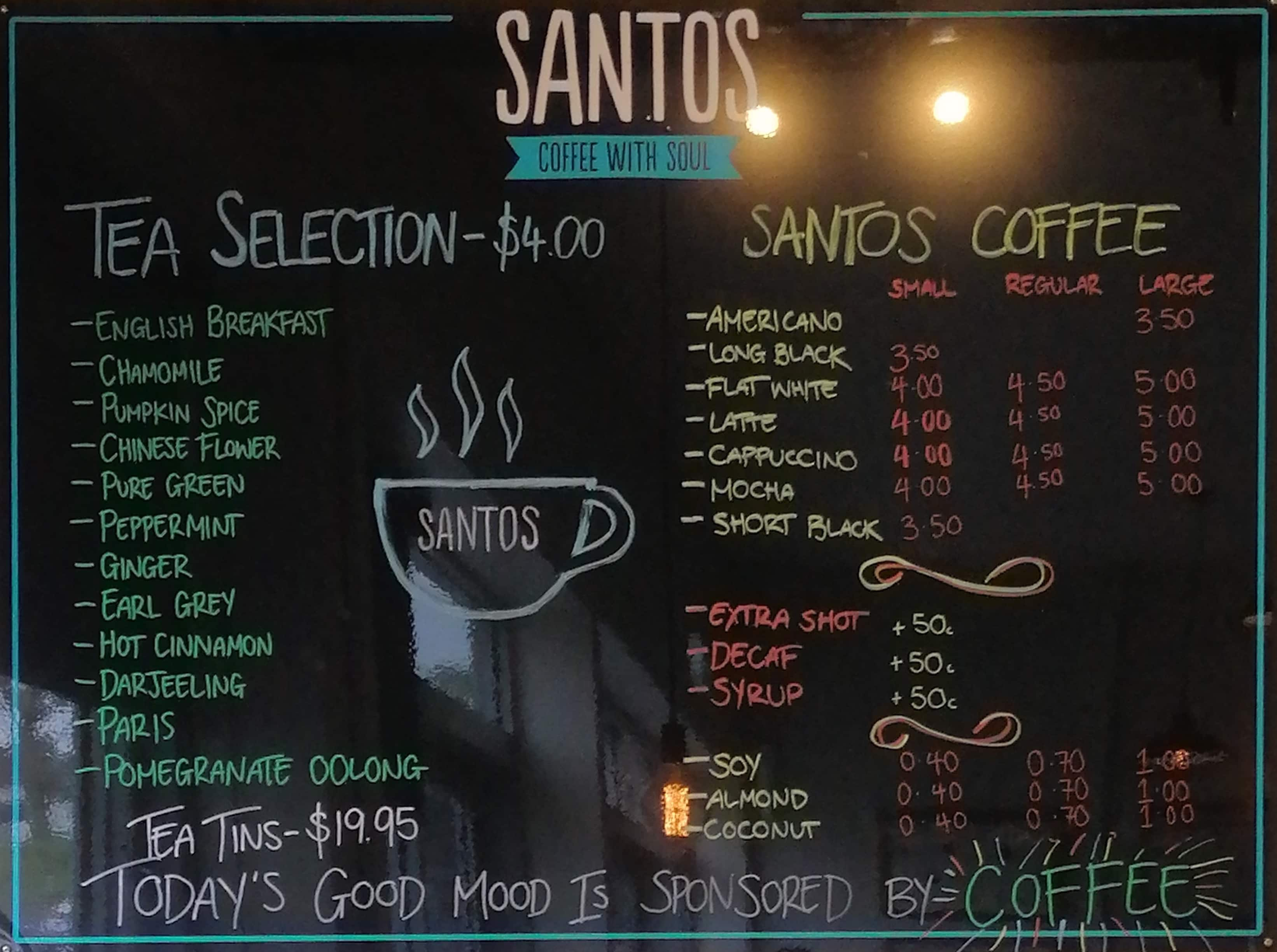 Santos Coffee Roasters Menu Menu For Santos Coffee Roasters Newmarket Auckland