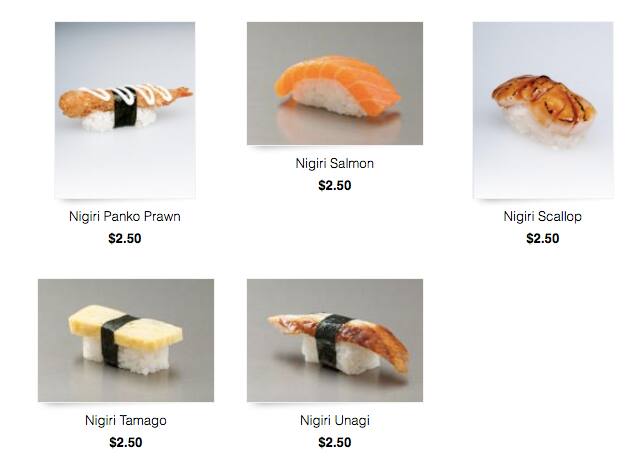 Sushi Sushi menu