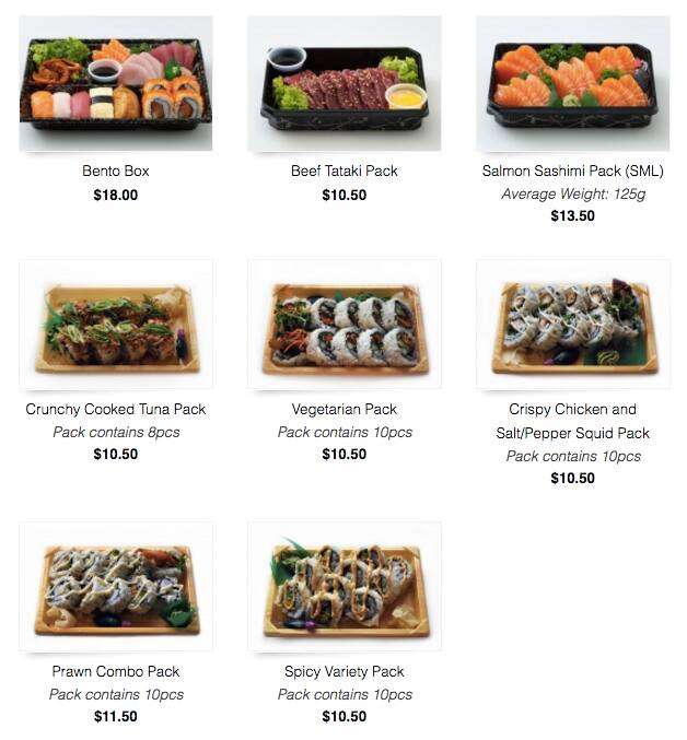 Sushi Sushi menu