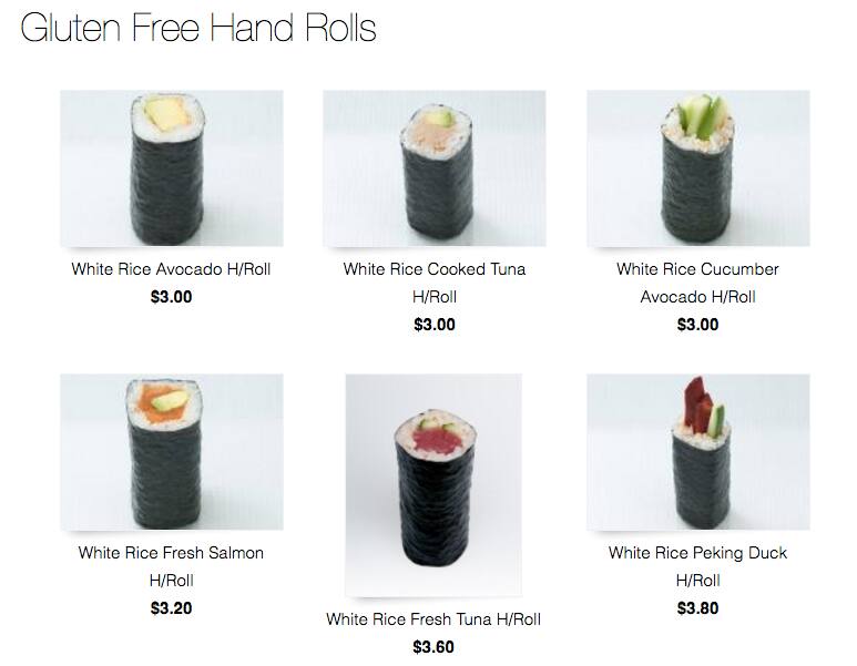 Sushi Sushi menu