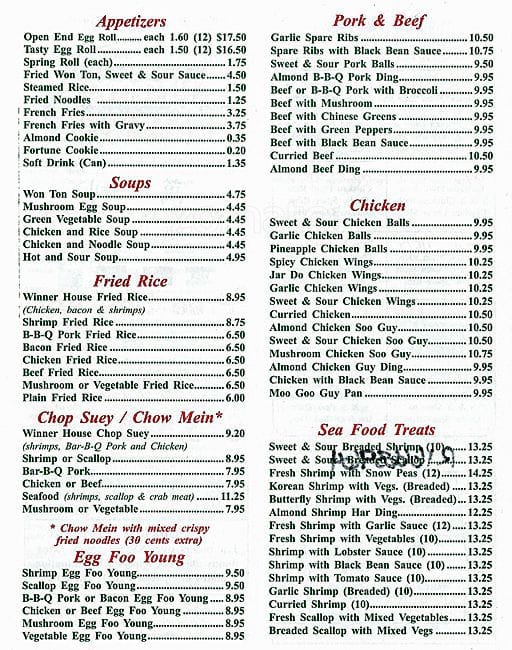 Winner House Menu, Menu for Winner House, Barrhaven, Ottawa