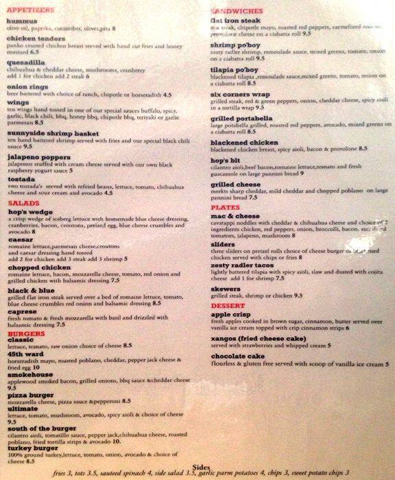 Hops & Barley Menu, Menu for Hops & Barley, Portage Park, Chicago