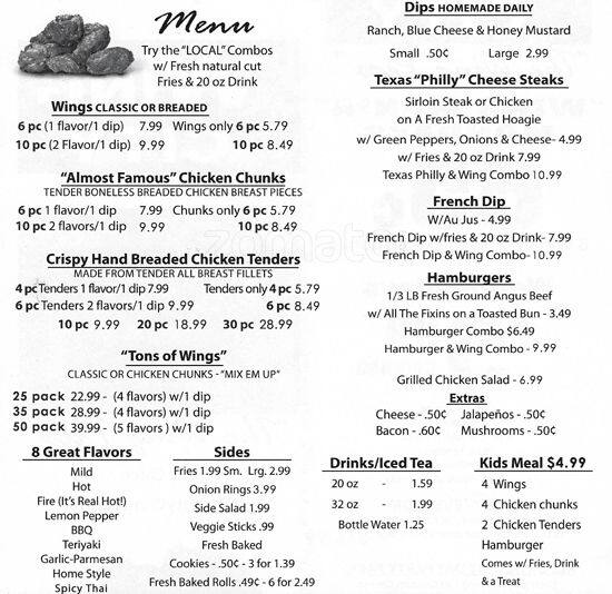 Wing City Menu, Menu podniku Wing City, Garland, Garland Urbanspoon