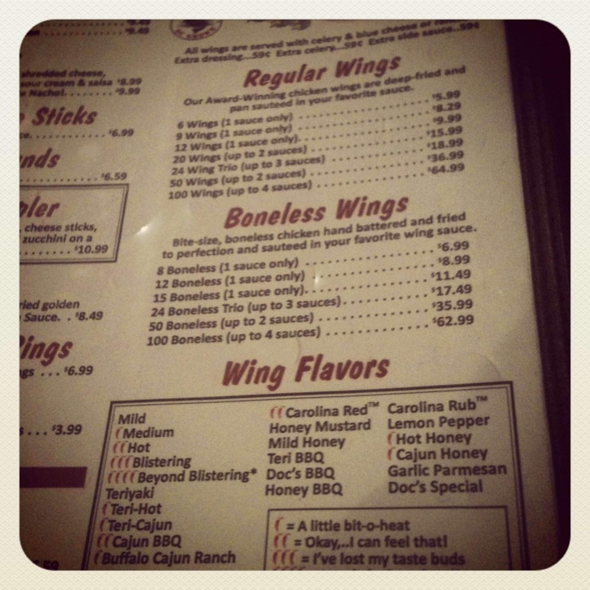 Carolina Wings Menu Menu For Carolina Wings Lexington Columbia