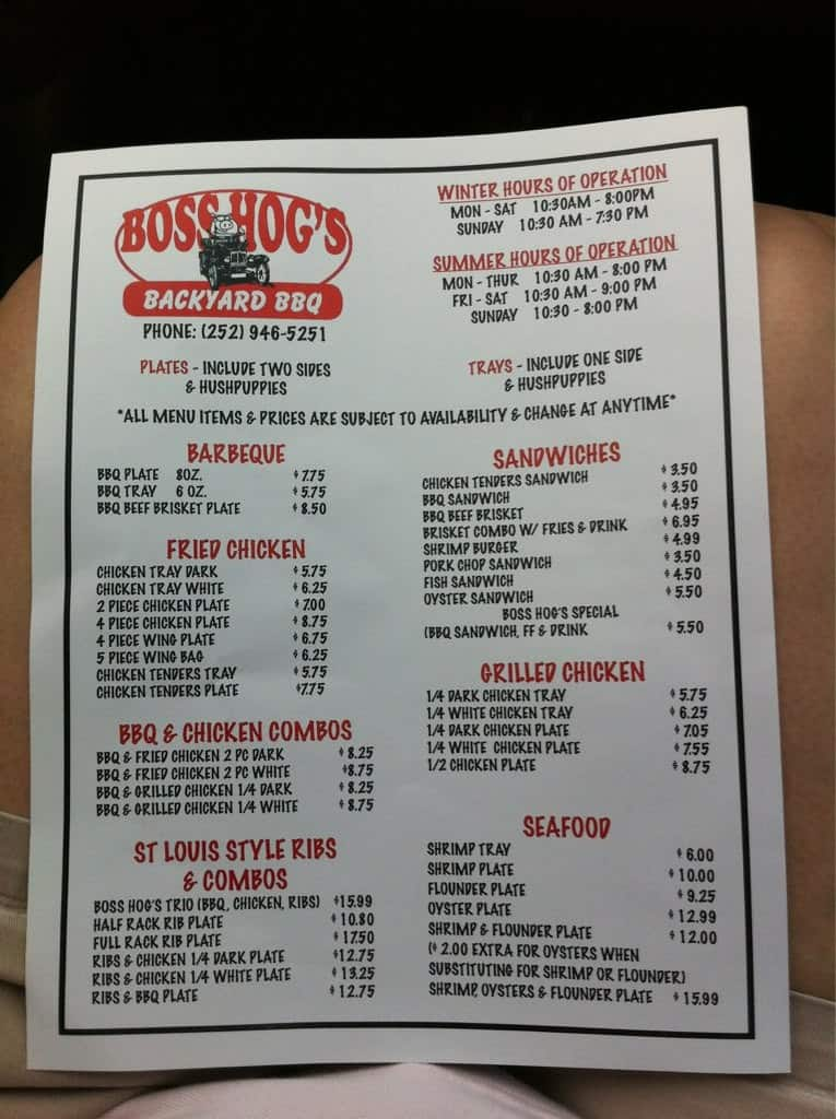 Boss Hog's Backyard Barbeque Menu - Urbanspoon/Zomato