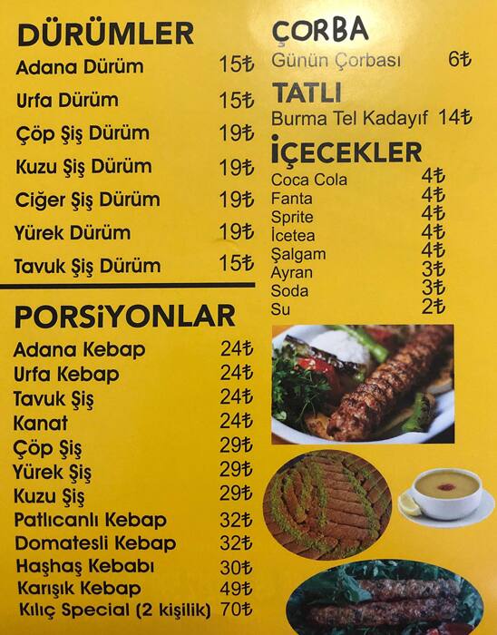 kilic durum evi menu kilic durum evi sefakoy istanbul icin menu