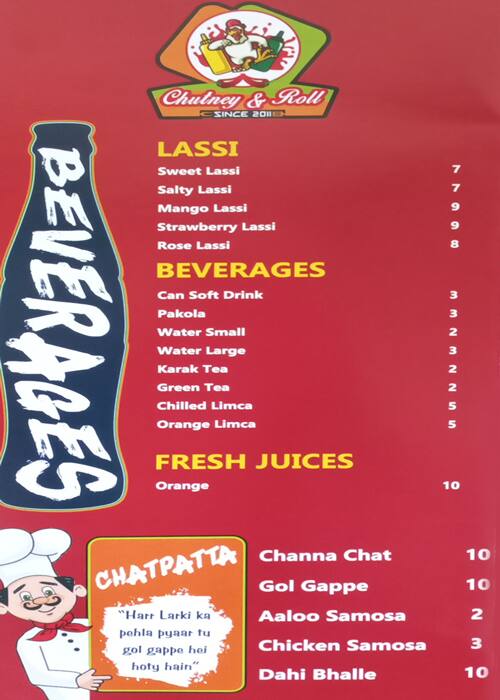 Menu at Chutney & Roll Restaurant, Dubai, P05 Shop 2