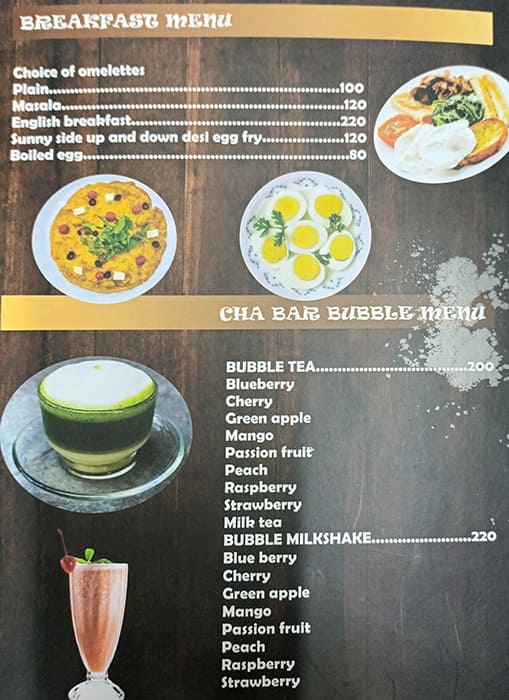 Menu of Cha Bar Park Street Area Kolkata