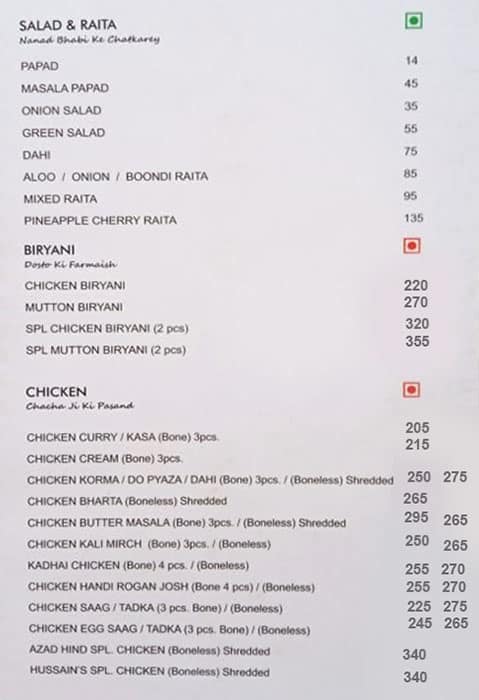 Azad Hind Dhaba menu