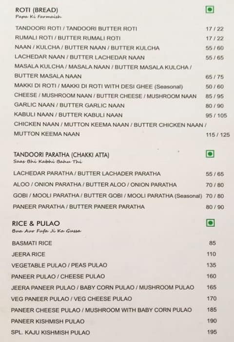 Azad Hind Dhaba menu