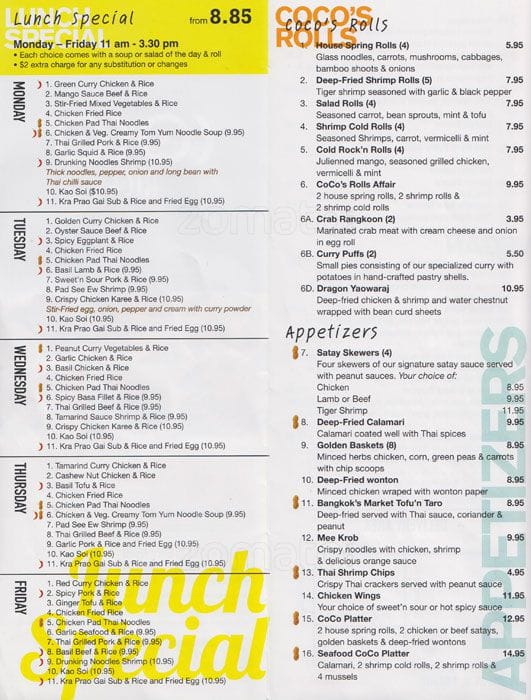 Carta de Coco Rice Thai Cuisine