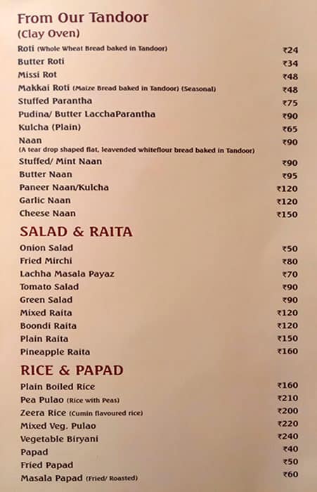 Surya Mahal Restaurant menu