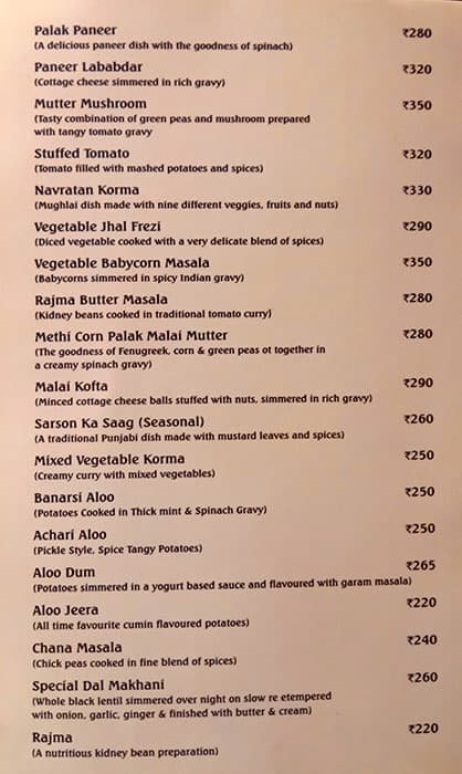 Surya Mahal Restaurant menu