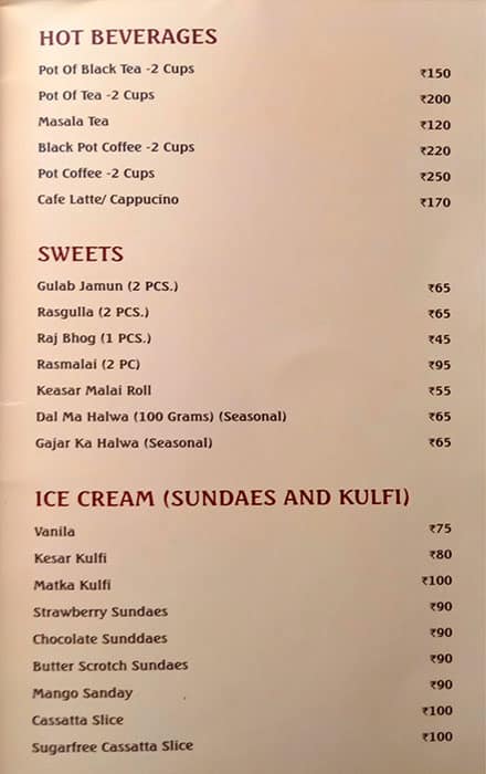 Surya Mahal Restaurant menu