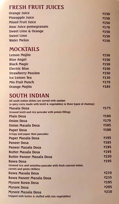Surya Mahal Restaurant menu