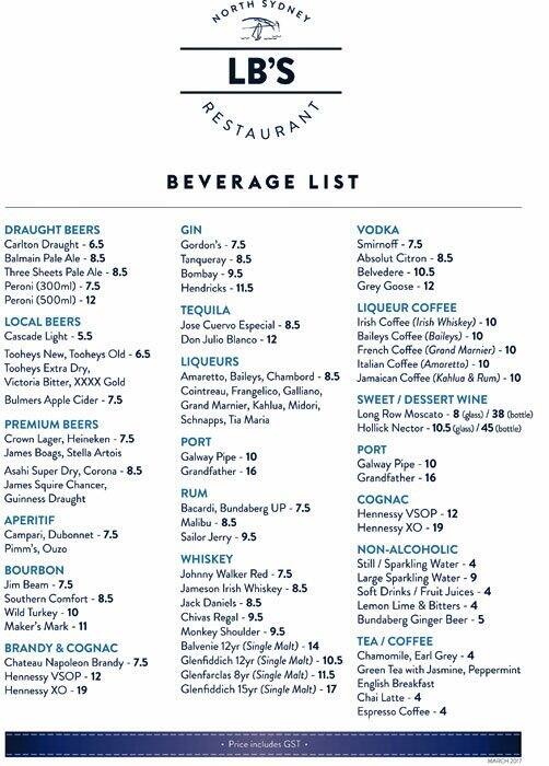 Blues Bar North Sydney Harbour View Hotel Menu Urbanspoon/Zomato