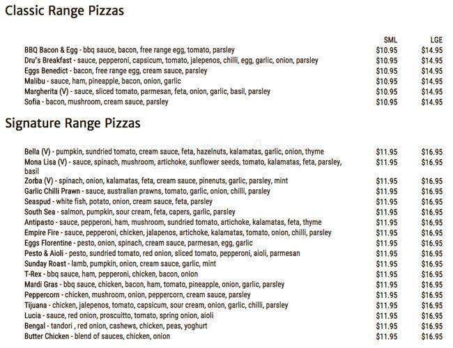 Empire Pizzeria Menu, Menu for Empire Pizzeria, Como, Perth