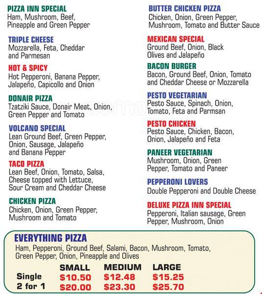 Menu at Pizza Inn pizzeria, Surrey