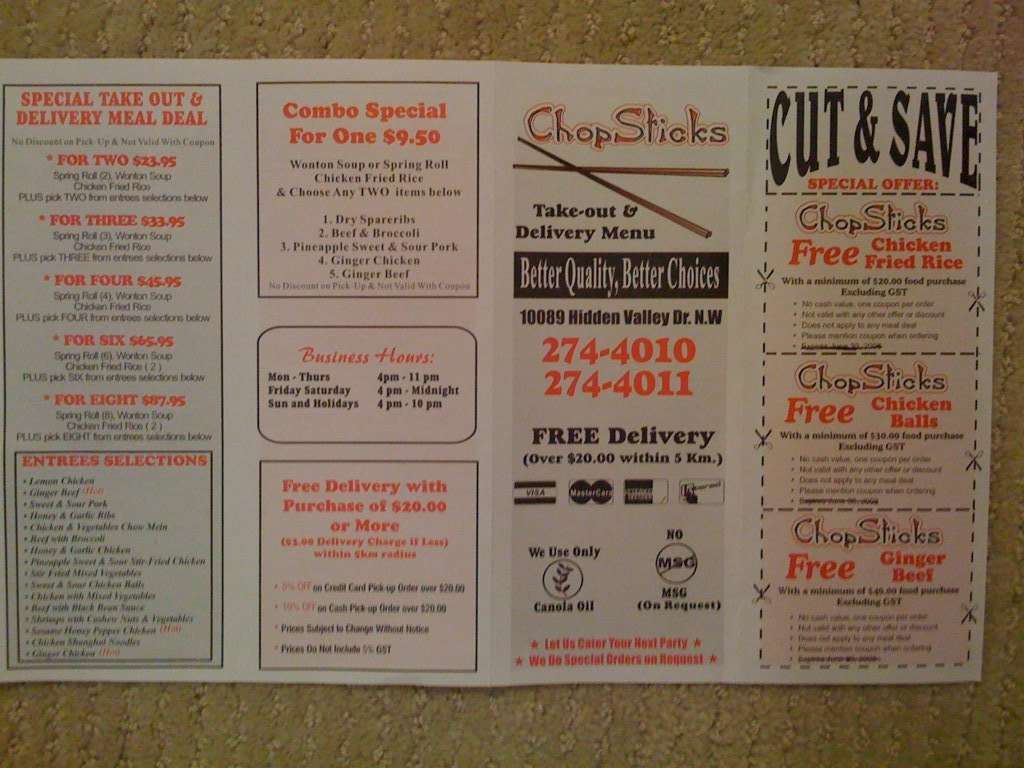 Chopsticks menu
