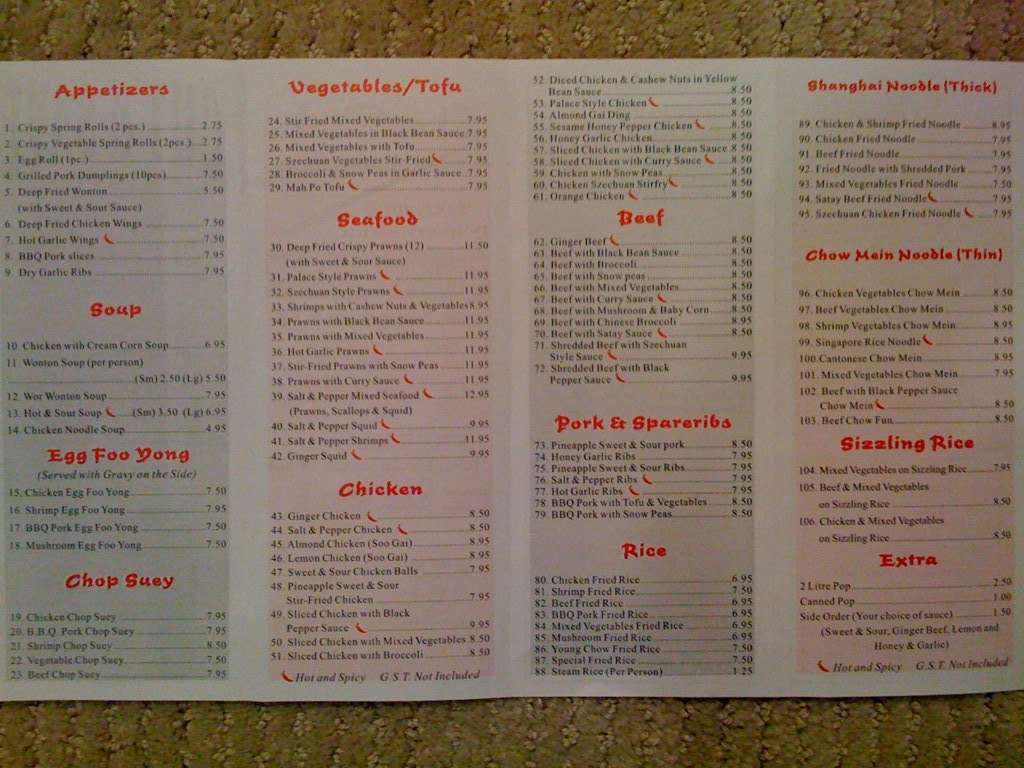 Chopsticks menu