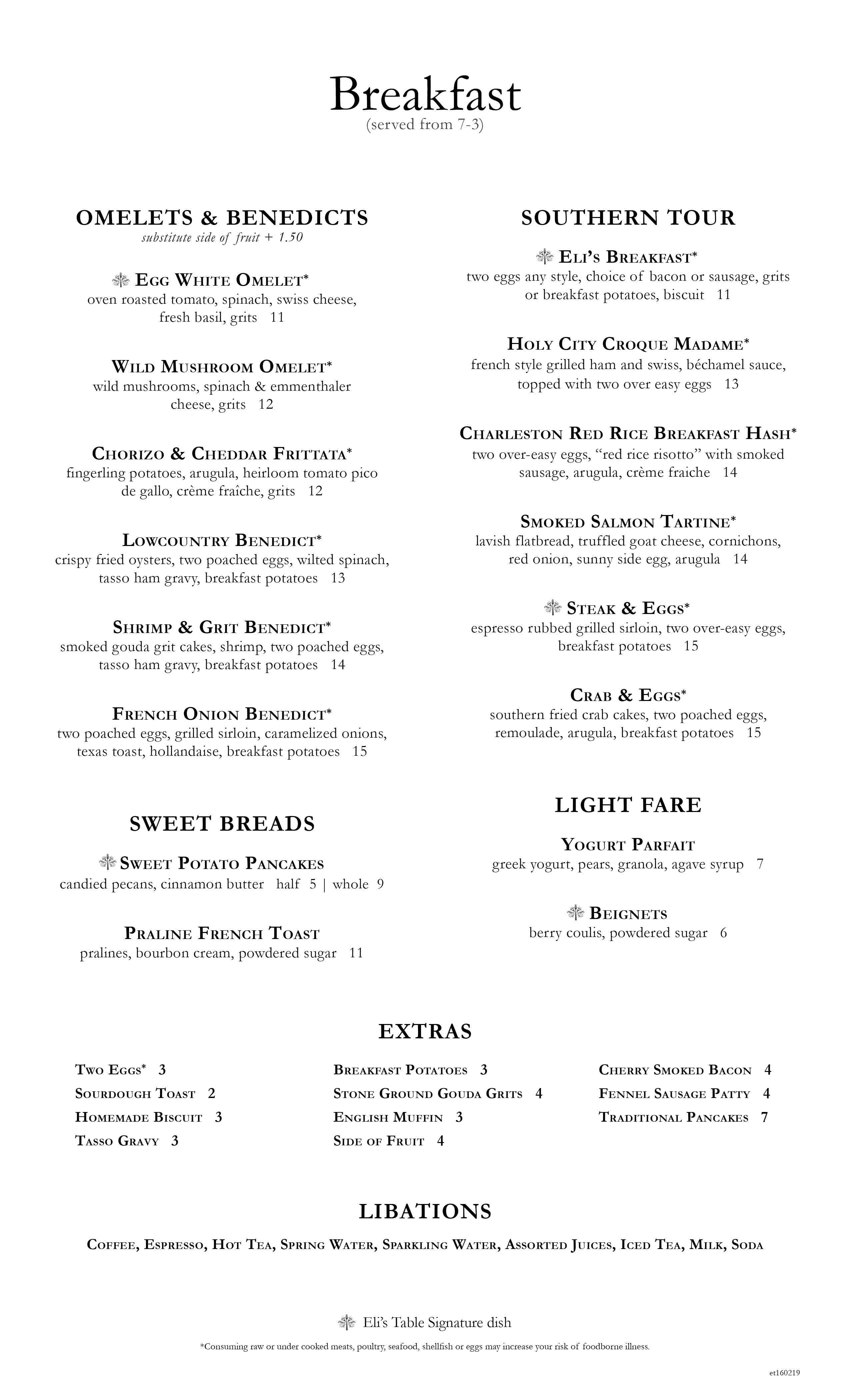 Eli's Table Menu, Menu for Eli's Table, Peninsular Charleston ...