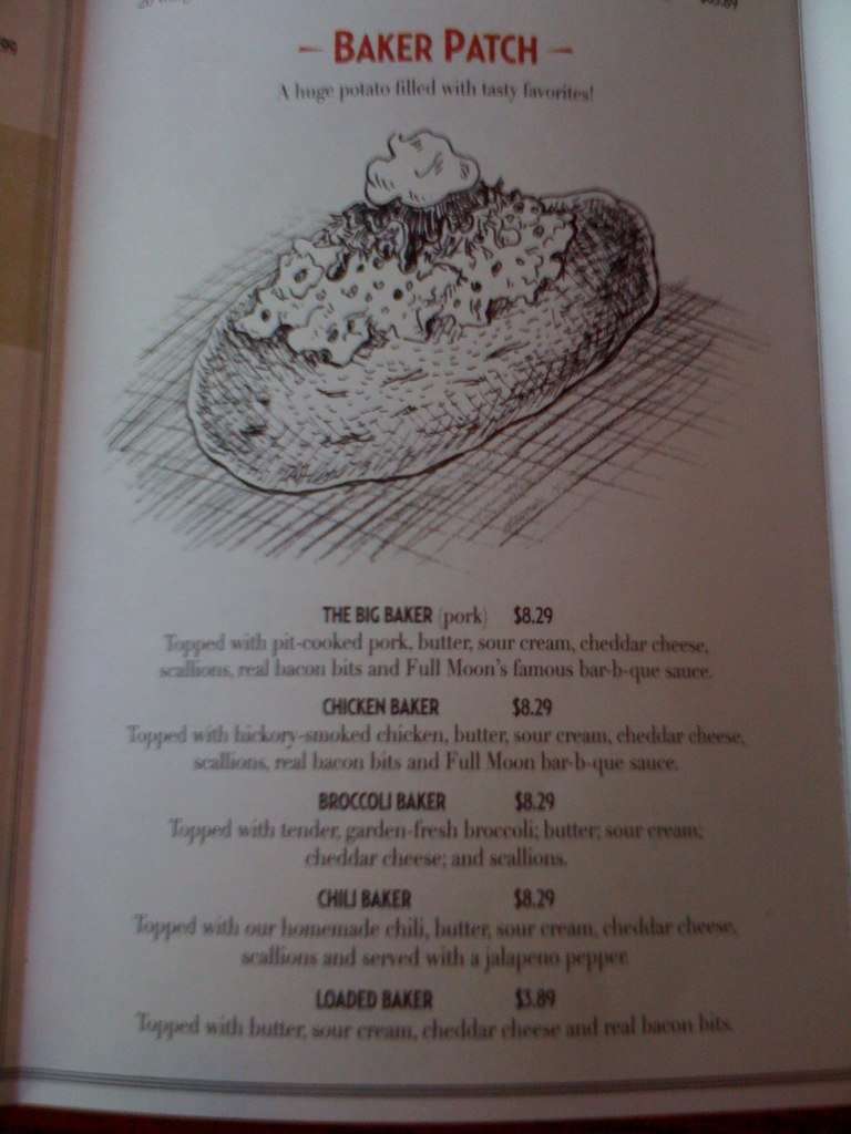 Menu at full moon bar b que tuscaloosa mcfarland blvd ne