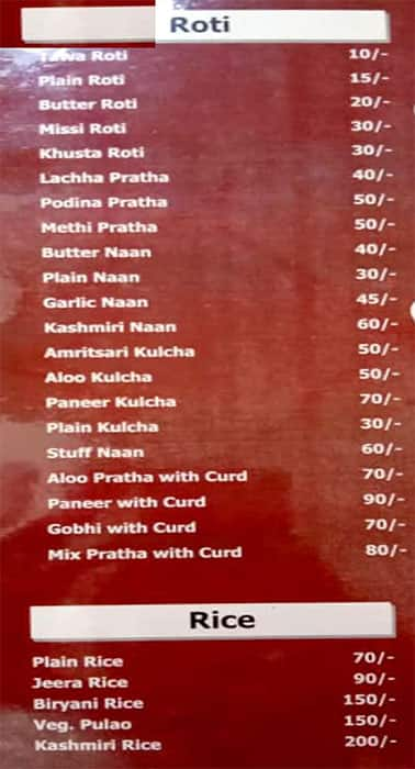 Menu at MR.BITE, Haridwar