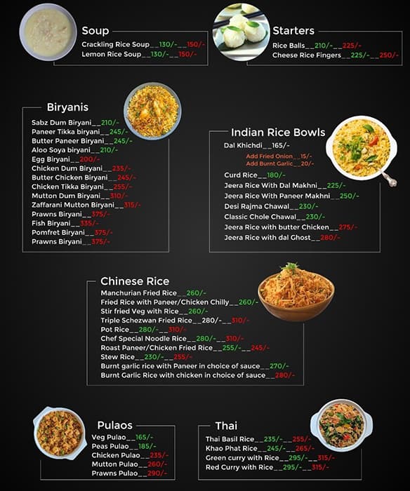 Menu of Rice Diaries, Chandivali, Mumbai