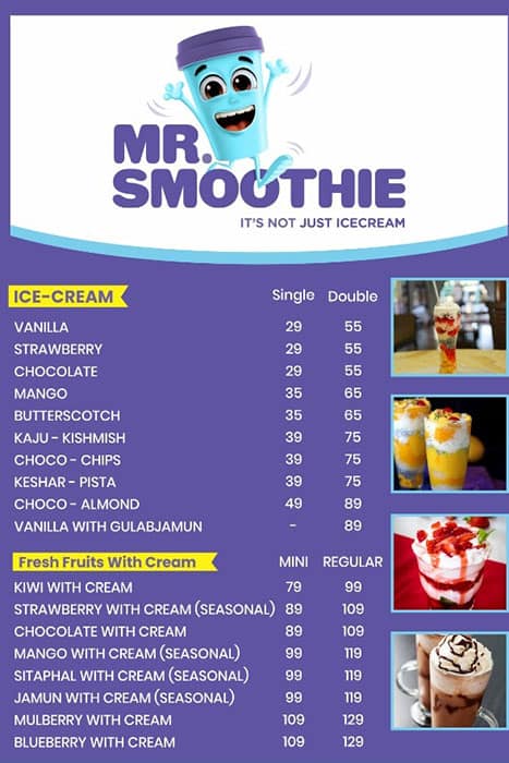 Menu of Mr. Smoothie, Sinhgad Road, Pune