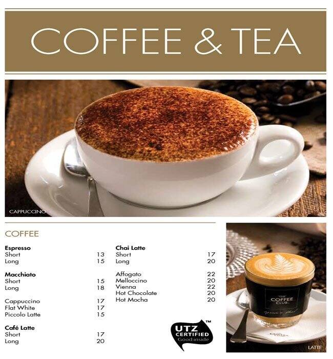 The Coffee Club Menu, Menu for The Coffee Club, Marina Village, Abu