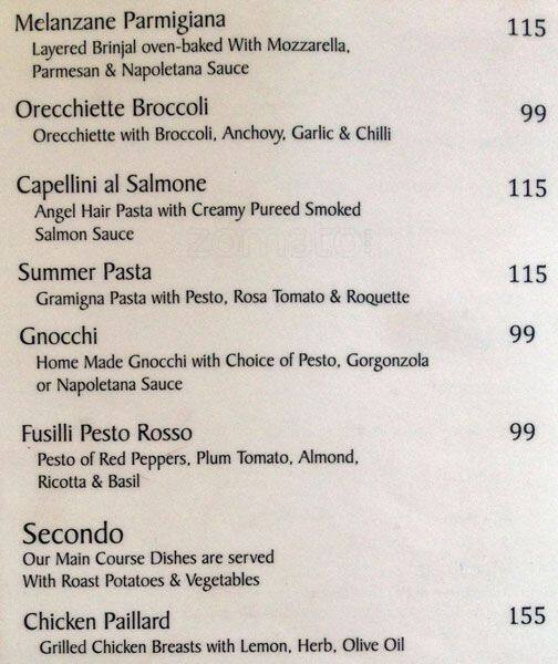 Menu at Tortellino d'Oro restaurant, Johannesburg, Oaklands Shopping Centre