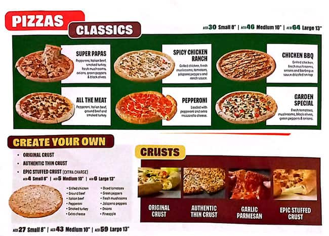 Papa johns on sale delivery menu