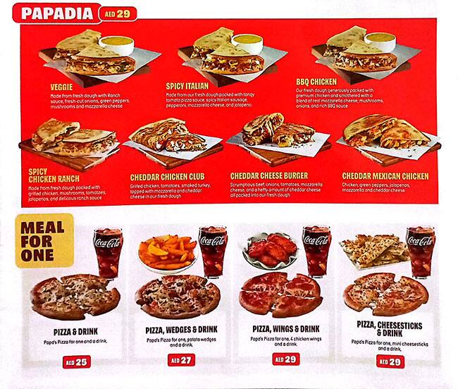 Menu of Papa Johns Pizza, Meshairef, Ajman