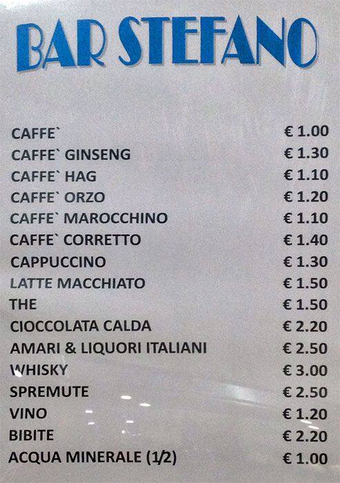 Menu di Bar Stefano 