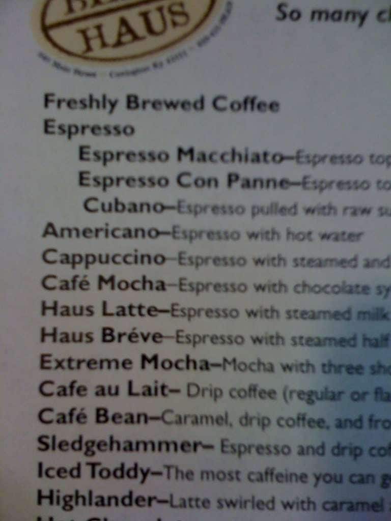 Bean Haus Menu, Menu for Bean Haus, OvertheRhine/Mount Auburn