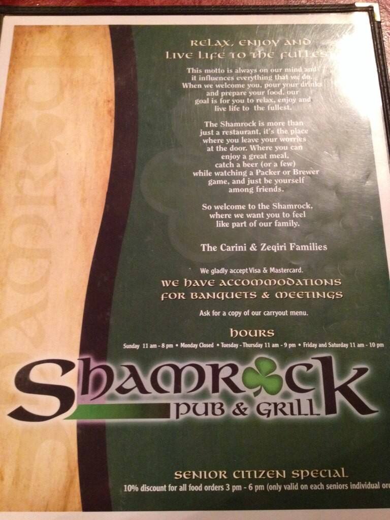Shamrock Pub & Grill a Milwaukee Foto del Menu con Prezzi Urbanspoon