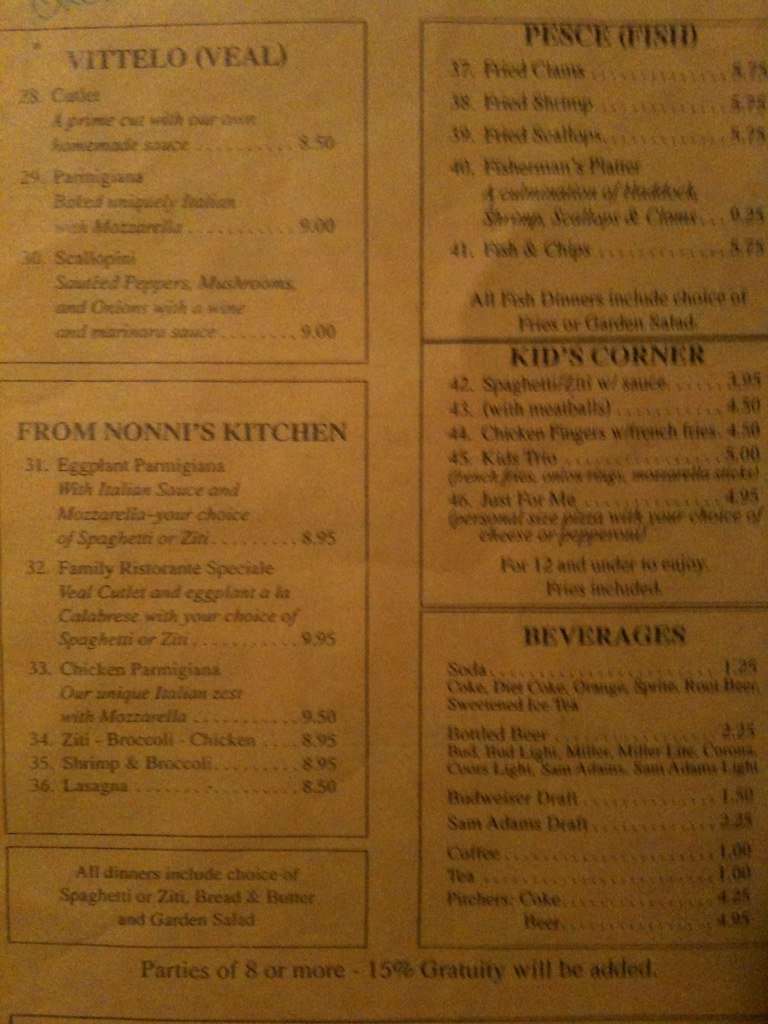 Menu at Family Pizza South Hadley pizzeria, South Hadley