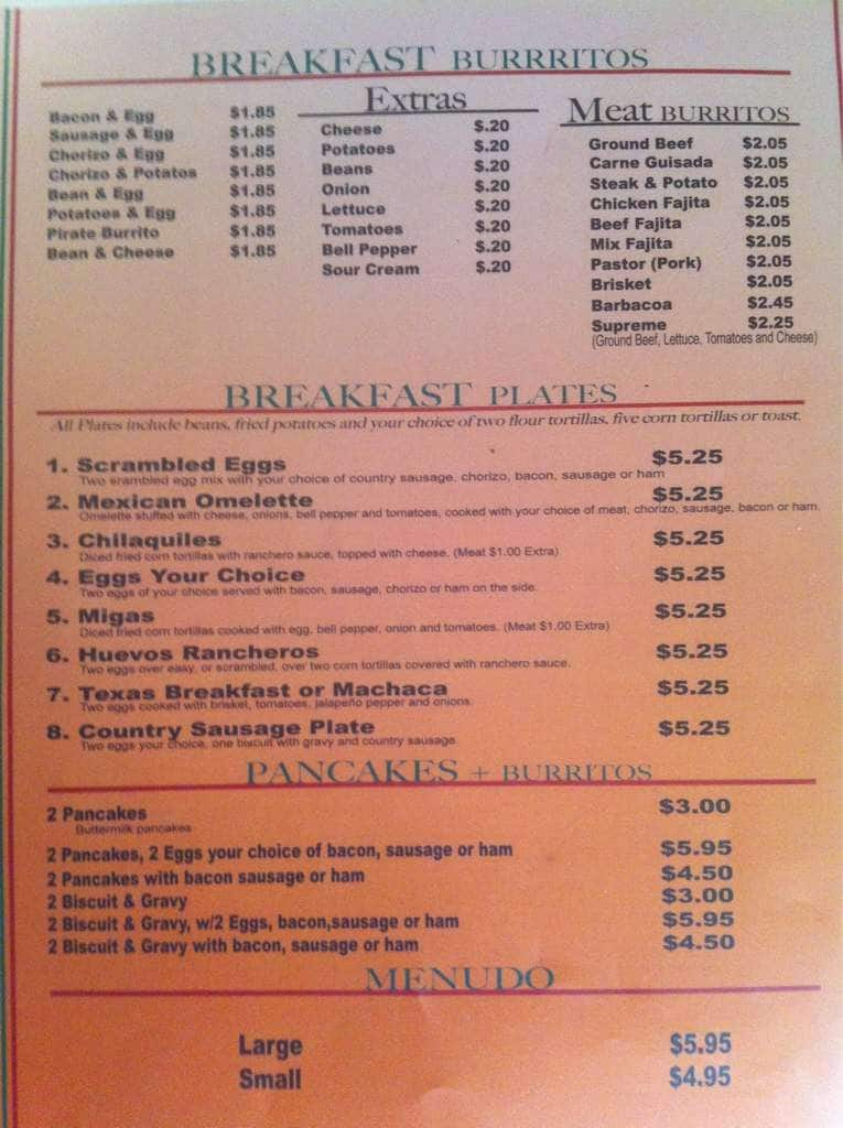 Menu at Montes Breakfast Burritos restaurant, Granbury