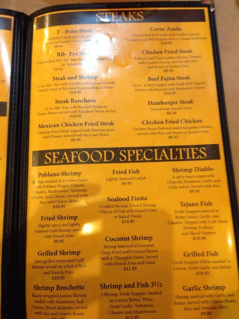 Menu at El Vaquero Mexican Restaurant, Hallettsville